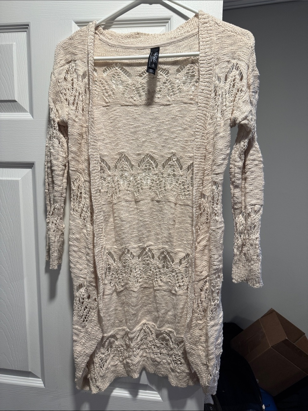 Aeropostale Sz S- Pretty Little Liars - Light Cream Open-Knit Longline Caridgan